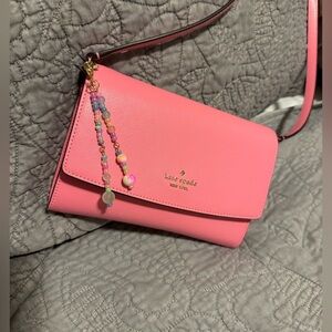 Multicolor Beaded Designer Inspired Bag Charm Keychain with Gold Colored Detail